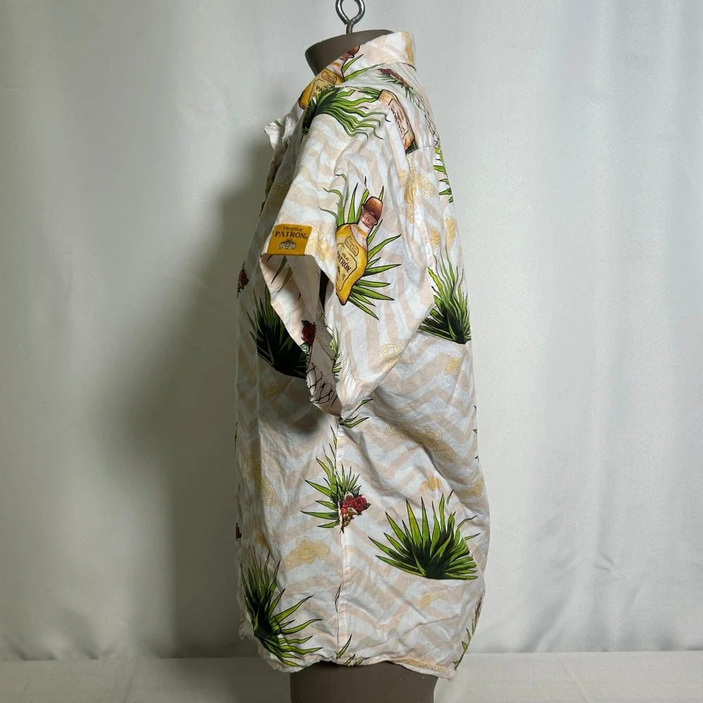 Patron Tequila Bottle Simply Perfect Button Down Beige Hawaiian Shirt Women's XL